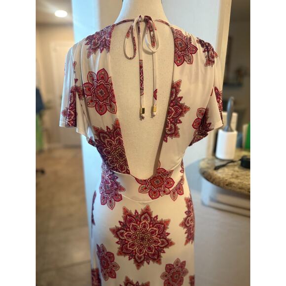 Veronica M Deep V-Neck White Pink Paisley Floral Maxi Dress M 6-10 - Picture 5 of 5